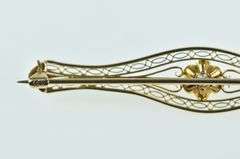 10K Yellow Gold Diamond Filigree Vintage Statement Pin/Brooch