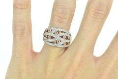 14K White Gold Wavy Diamond Pink Sapphire Curvy Ring