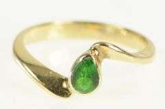 14K Yellow Gold Natural Emerald Pear Bezel Set Bypass Ring