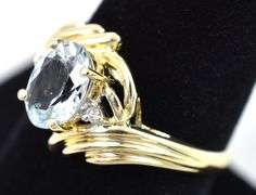 Angelic 14K Yellow Gold Aquamarine and Diamond Gemstone Ring