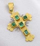 Beautiful 18K YG Cross with Emeralds