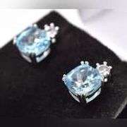 Sparkling 925 Blue Topaz and CZ Gemstone Stud Earrings