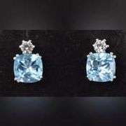 Sparkling 925 Blue Topaz and CZ Gemstone Stud Earrings