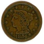 1854 Braided Hair Large Cent in VG+