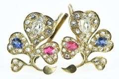14K Yellow Gold 2 Ctw Victorian Diamond Ruby Sapphire Earrings
