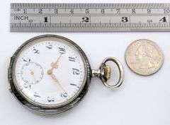 Rare 1908 Gala Swiss-Made .8 Silver Niello Pocket Watch