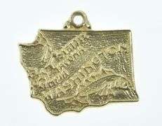 10K Yellow Gold Washington State USA Map Travel Charm/Pendant