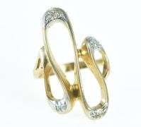 10K Yellow Gold Wavy Diamond Freeform Statement Ring