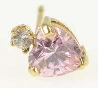10K Yellow Gold Heart Pink CZ Diamond Accent Single Earring