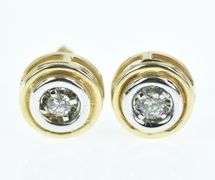 14K Yellow Gold 0.20 Ctw Diamond Two Tone Circle Stud Earrings