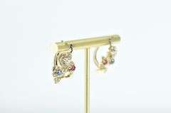 14K Yellow Gold 2 Ctw Victorian Diamond Ruby Sapphire Earrings