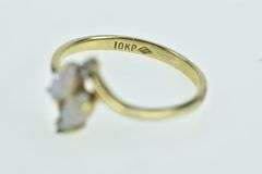 10K Yellow Gold Marquise Natural Opal Diamond Accent Ring