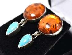 Amazing Desert Rose Trading 925 Amber and Turquoise Dangle Earrings