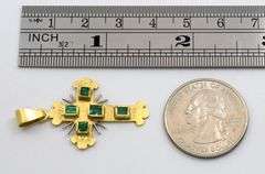 Beautiful 18K YG Cross with Emeralds