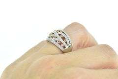 14K White Gold Wavy Diamond Pink Sapphire Curvy Ring