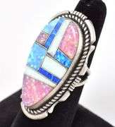 Large Multi Gemstone Inlay Ring, Sterling