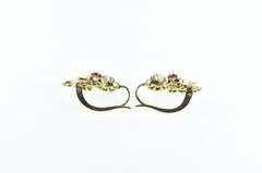14K Yellow Gold 2 Ctw Victorian Diamond Ruby Sapphire Earrings
