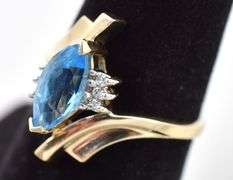 Perfect 10K Yellow Gold Blue Topaz and Diamond Ring
