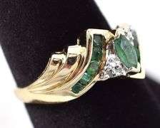 Elegant 10K Yellow Gold Emerald and Diamond Gemstone Ring