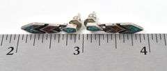 Sterling Silver Turquoise and Coral Inlay Dangle Earrings