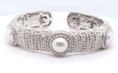 Judith Ripka sterling silver signed pearl cuff bracelet