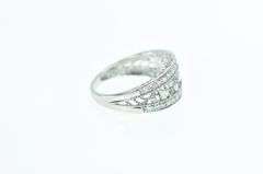 14K White Gold Vintage Vine Milgrain Leaf CZ Band Ring