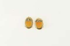 14K Yellow Gold Inset Cameo Women Vintage Stud Earrings