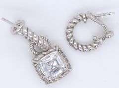 Judith Ripka 925 sterling silver cushion cut CZ dangle earrings