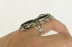 Sterling Silver Southwestern Black Onyx Leaf Feather Ring
