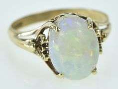 14K Yellow Gold 1950's Natural Opal Cabochon Vintage Ring