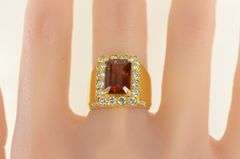 18K Yellow Gold 8.00 Ctw Orange Sapphire Diamond Halo Ring