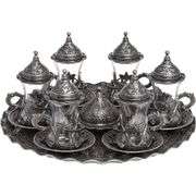 Antique Black Handmade Turkish Tea Set