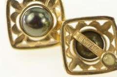 14K Yellow Gold 5.5mm Dark Green Pearl Square Stud Earrings