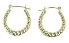 14K Yellow Gold 19.5mm Scalloped Puffy Hoop Vintage Earrings