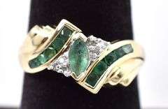 Elegant 10K Yellow Gold Emerald and Diamond Gemstone Ring