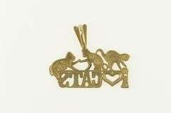 14K Yellow Gold I Love Cats Kitty Cats Kittens Playing Pendant