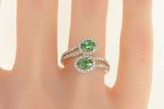 14K White Gold 1.45 Ctw Emerald Diamond Halo Bypass Ring