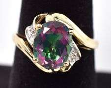 Perfect 10K Yellow Gold Mystic Topaz and Diamond Ring