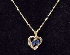 Lovely 14K Yellow Gold Heart Pendant with Blue Sapphire and Diamond Gemstones