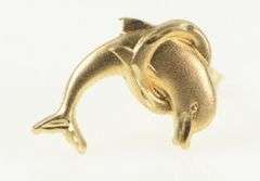 14K Yellow Gold Jumping Dolphin Ocean Single Stud Earring