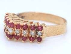 Set of 14kt Yellow gold diamond and ruby necklace, bracelet, ring and matching earrings