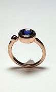 14 Kt Rose Gold Plate Lab Blue Sapphire Ring
