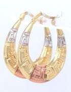 14kt Tri color gold Greek style oval hoop earrings