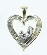 10K Yellow Gold Heart Mother Child Diamond Love Pendant