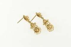 14K Yellow Gold Victorian Ornate Opal Diamond Dangle Earrings