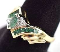 Elegant 10K Yellow Gold Emerald and Diamond Gemstone Ring