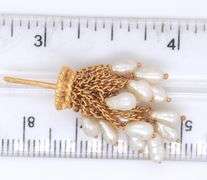 14kt Yellow gold Fresh water pearl Tassel dangle earrings