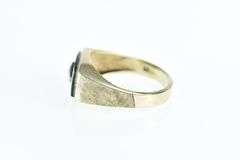 10K Yellow Gold Squared Black Onyx Diamond Men's Ring