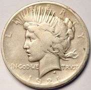 1921 High Relief Peace Silver Dollar, Cleaned.