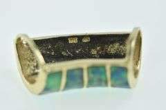 14K Yellow Gold Tri Color Syn. Opal Inlay Curved Slide Pendant